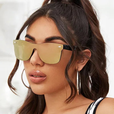 Classic Reflective Mirror Sunglasses Men Rivet Rimless Shades Glasses Square Custom Brand  Fashion Sun Glasses Sunglasses Women