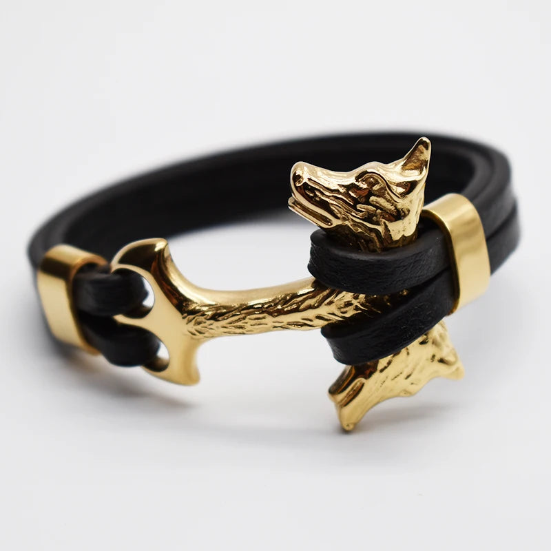 BMZ 2026 New Men Jewelry 2020 Trendy Animal Double Wolf Men Women Real Leather Bracelets
