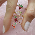 Hot Wish Red Cherry Crystal Fruit Rings Jewelry Women