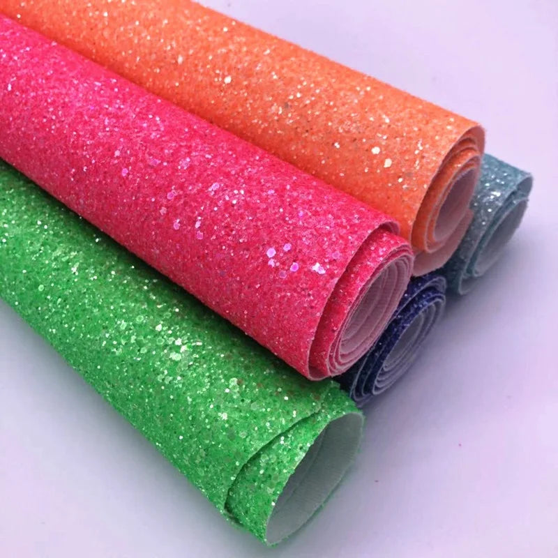 Eco-Friendly Artificial Chunky Sequin Vegan Glitter Leather Fabric Sheets for Shoes Bags Bow Crafts Decorative Upholstery Woven