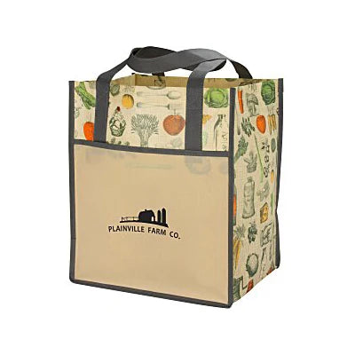 Ruth Brand Model RTN180 Medium Handled Matte Laminated Vintage Design Grocery Tote Non-Woven Shopping Bag with Letter Pattern