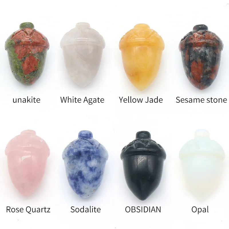 Natural Crystal Hazelnut Acorn Pine Stone Crystal Creative Carving Fruit Mini Ornament Energy Crystal Healing Stone Pendant