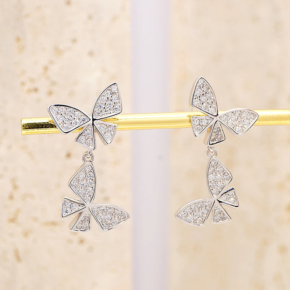 Fashion Jewelry Cubic Set Earring Silver 925 for Ladies Jewelry Sets Butterfly Necklace Jewelry Gold Plated