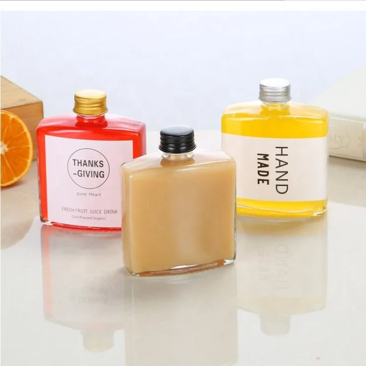 50ml 100ml 200ml 250ml 500ml Clear Flat Wine Bottle Cold Brew Coffee Juice Glass Bottle With Aluminium Cap