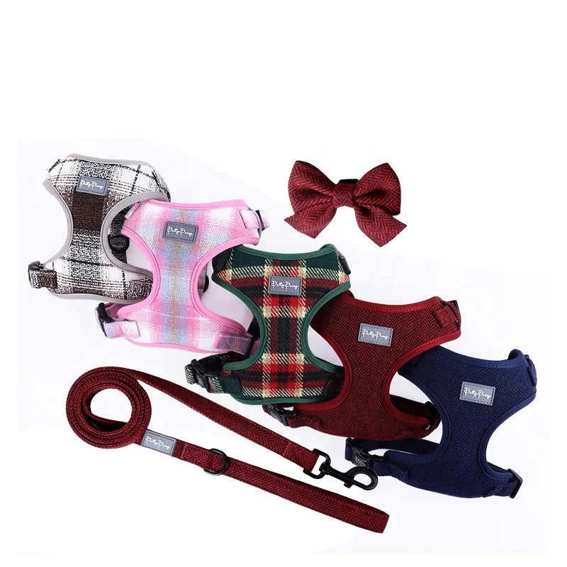 Manufacturer Luxury No Pull Color Tweed Dog Harness Personalize Wholesale Pet Harness Lead Collar Set Custom Dog Leash With Logo