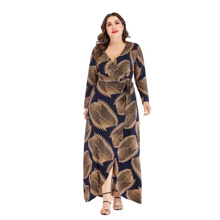 Plus Size XL 2XL 3XL 4XL 5XL 6XL 7XL Big Women Summer 2026 Wrap Dress Long Sleeve Maxi Jersey Dress