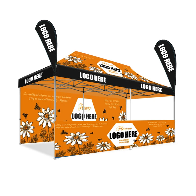 Custom Outdoor Dye Sublimation Printed Aluminum Alloy Frame UV Resistant Folding Canopy Tent Glass Wall for Trade Show Events MegaBDM