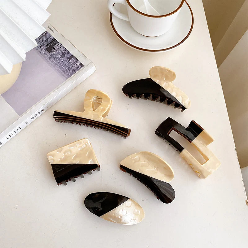 DOWELL Retro Collage Milk Coffee Versatile Clip Stitching Hair Accessories Acetate Hair Claw Set