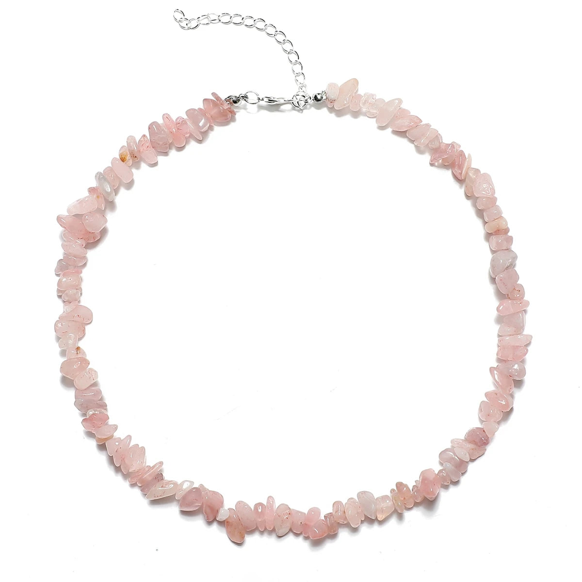 Charm Necklace Rose Quartz Stone Irregular Chips Stone Necklace for Women Bohemian Style Jewelry