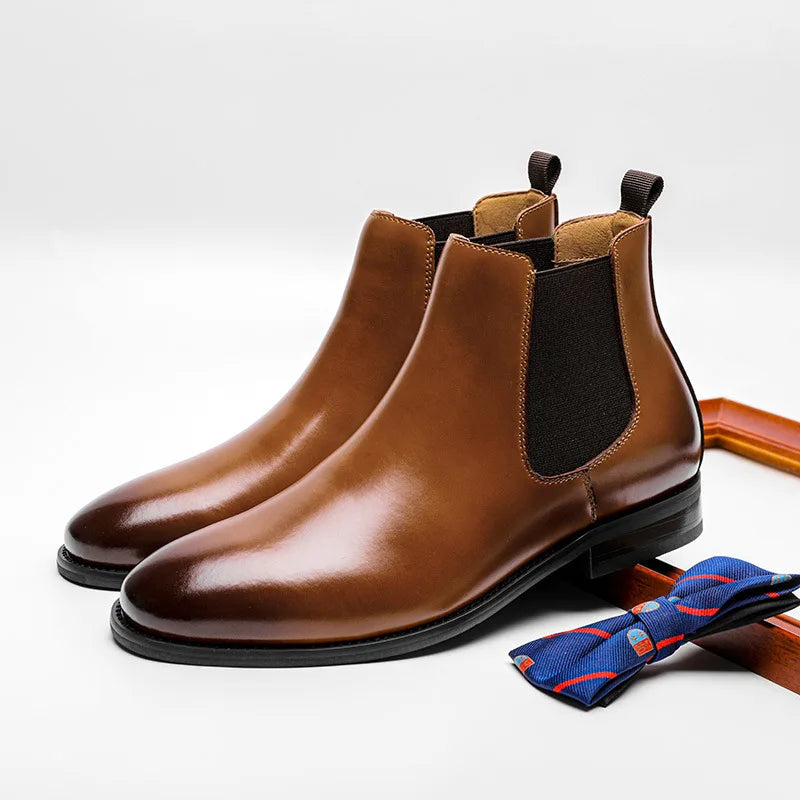 Men Shoes Leather Round Toe All Match Casual Genuine Leather Dress Ankle chelsea Boots