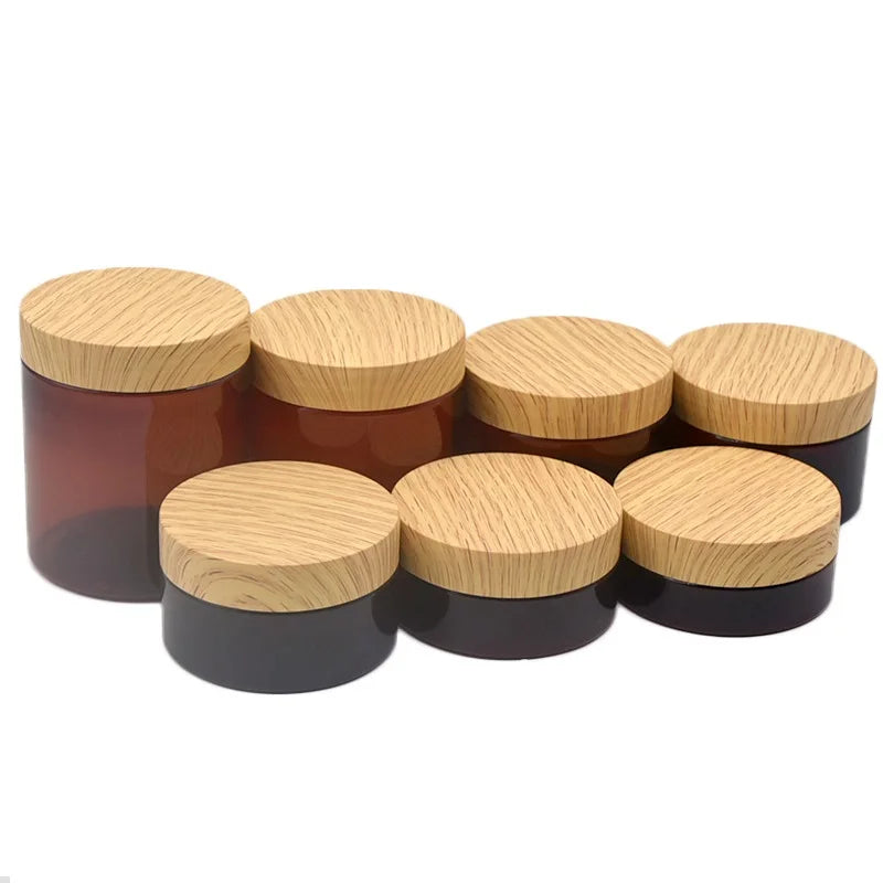 Clear Brown Plastic Cream Jars False Wood Lid 50ml 80ml 3oz 4oz 5oz 200g 250g Cosmetic Container Empty PET Packaging Bottle Pots