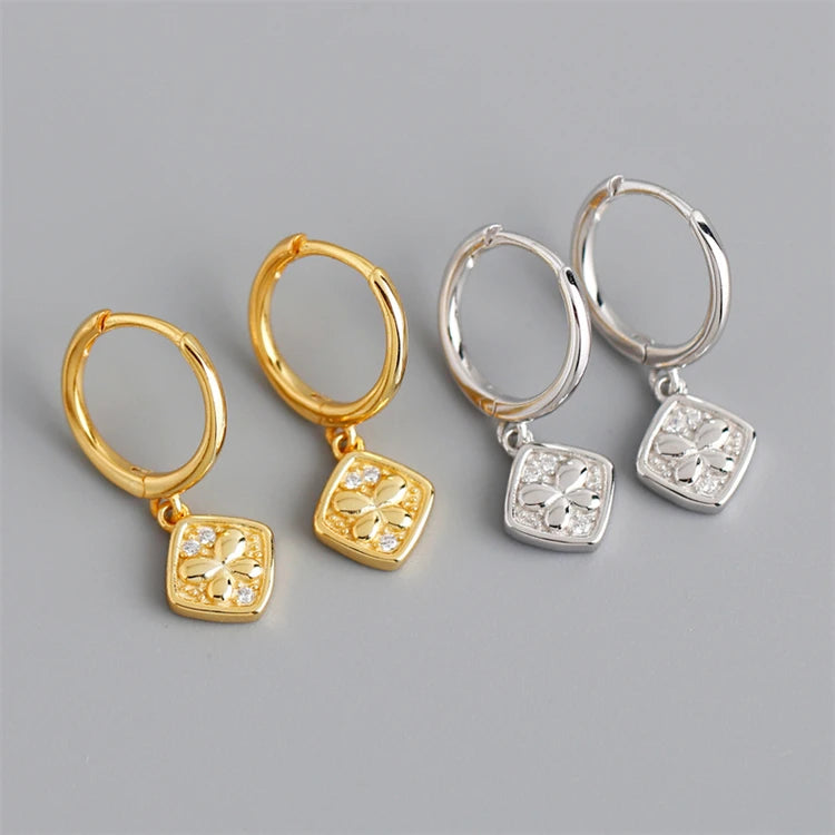 New Luxury Square Shape Zircon Hoop Earrings 18k Gold 925 Sterling Silver Fashion Butterfly Hoop Earrings for Women