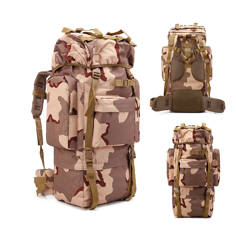 LUPU 65L Large Capacity Camo Tactical Backpack for Men Stylish Oxford Waterproof Nylon Lining Anti-Theft Feature Fashion Sales