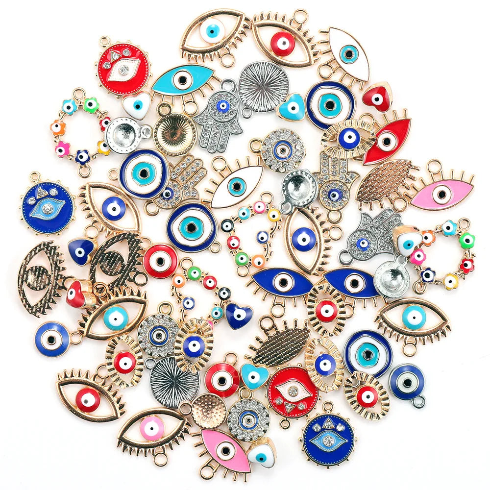 Devil Eye Pendant Accessory Blue Rhinestone and Diamond Plated Enamel Metal Charms for Jewelry Making DIY Handmade