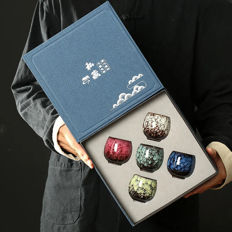 110ML Wholesale Japanese Style Pottery Saudi Arabia Ceramics Kung Fu Tea Water Coffee Cup Set with Gift Box