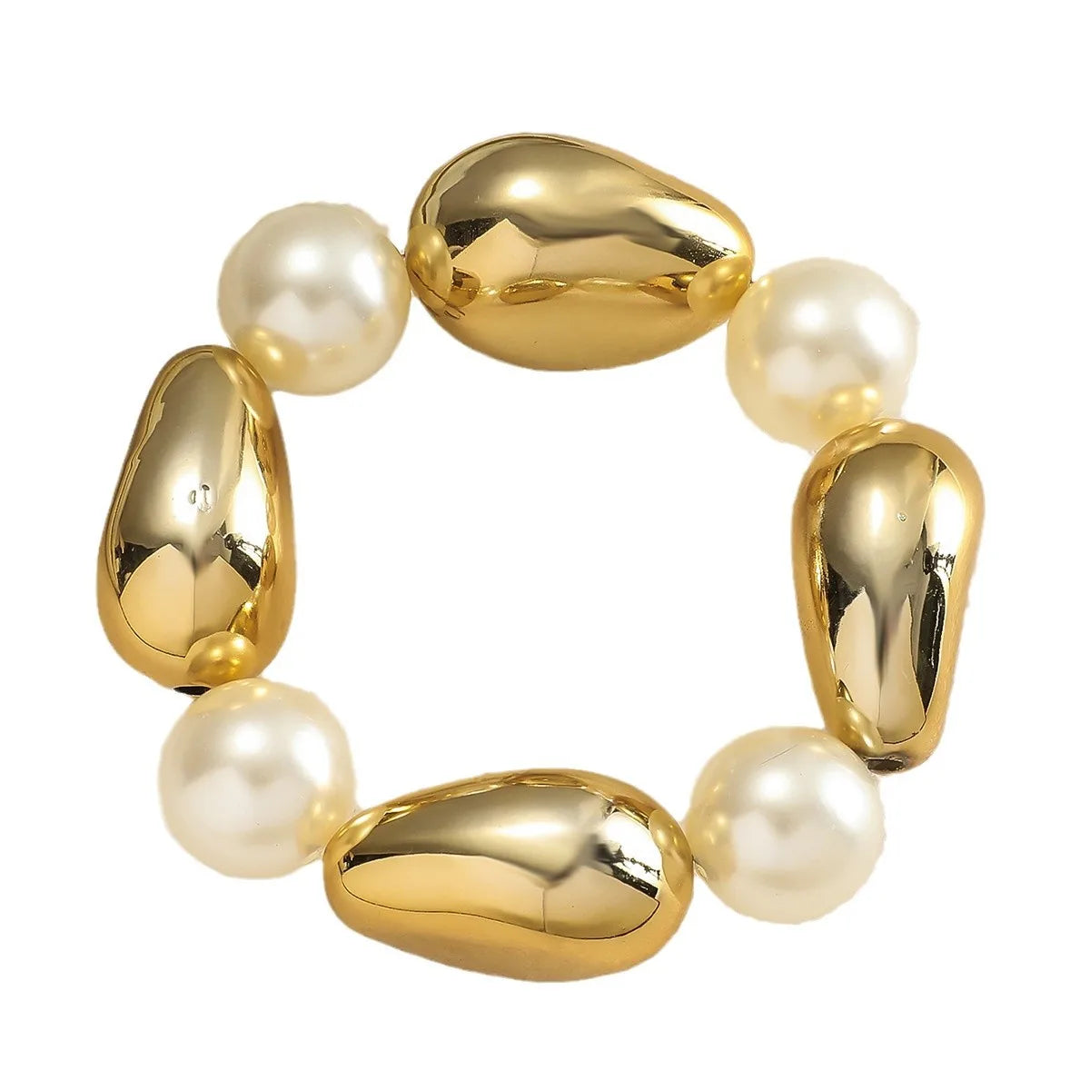 ODM Women Jewelry 18K Gold Plated Golden Beads With Baroque Pearl Beaded Bracelet Bangle Fashion