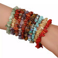 CSJA Hot Healing Natural Crystal Rose Quartz Tiger Eye Irregular Chip Stone Beaded Stretch Bracelet Bracelet for Men Women G365
