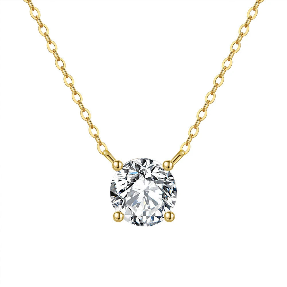 Gold Plated Fine Charm Jewelry Necklaces 925 Silver Round Cubic Zirconia CZ Pendant Necklace for Women