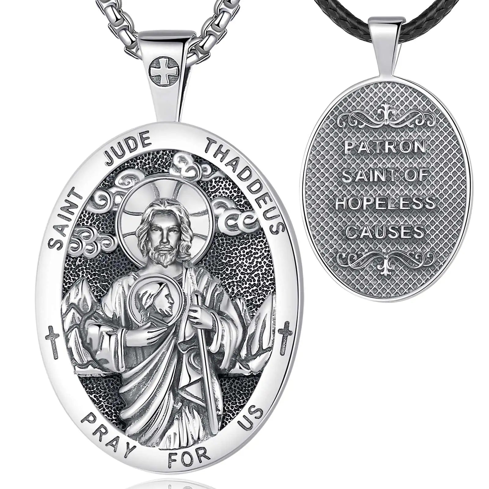 Merryshine 925 Sterling Silver No Tarnish Religious Holy Faith Jesus Man Amulrt Medal St Saint Jude Medal Pendant Necklace