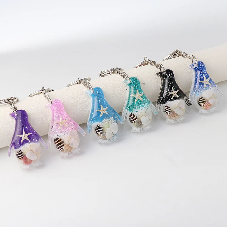 Creative Ocean Animal Key Chain Penguin Starfish Beach Keychain with Clasp Purse Charm Resin 3D Keyring for Birthday Gift