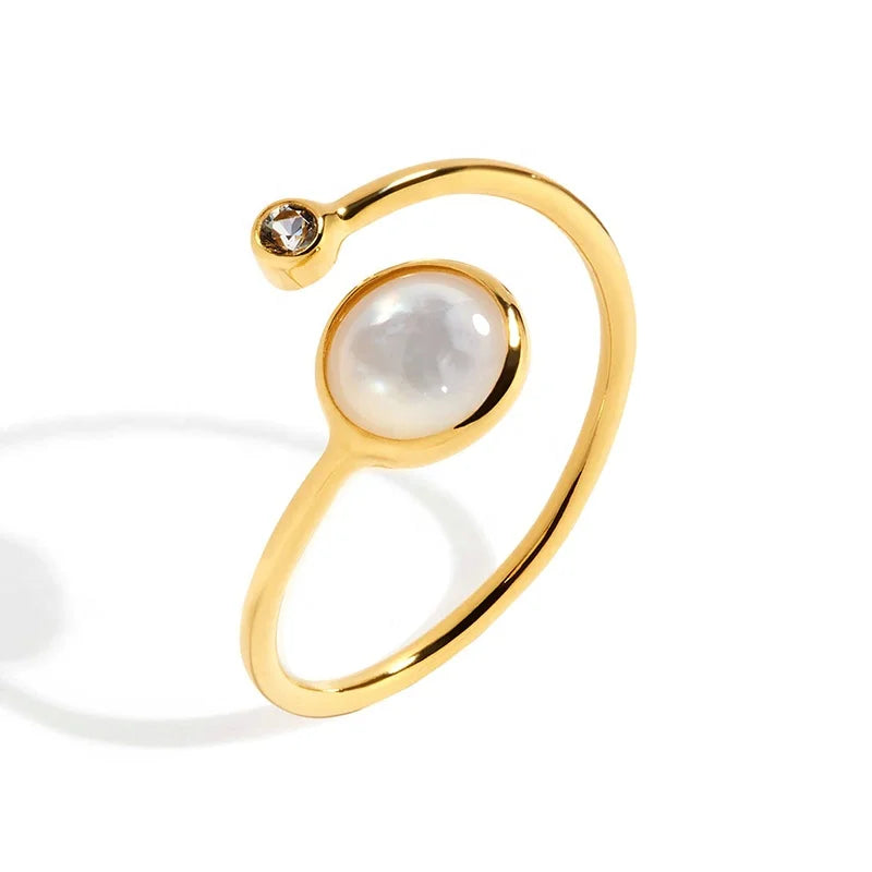 Milskye Exquisite Trend Jewelry 18k Gold Plated S925 Diamond Mother of Pearl Adjustable Open Ring