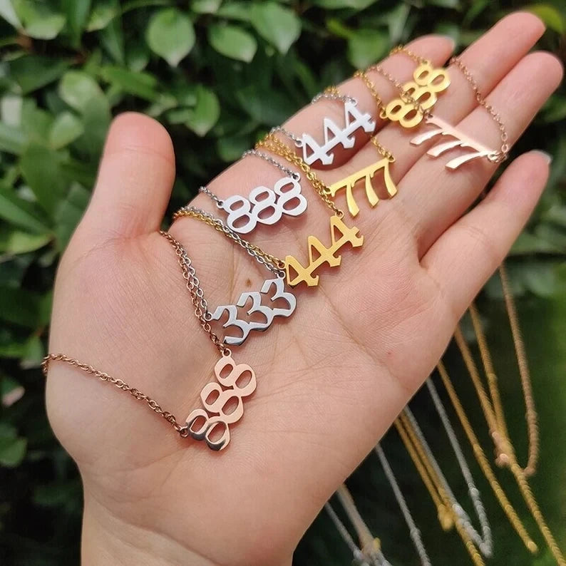 Non Tarnish Fashion Gold Silver Plated Lucky 111 222 333 444 555 666 777 888 999 Stainless Steel Angel Number Necklace Jewelry