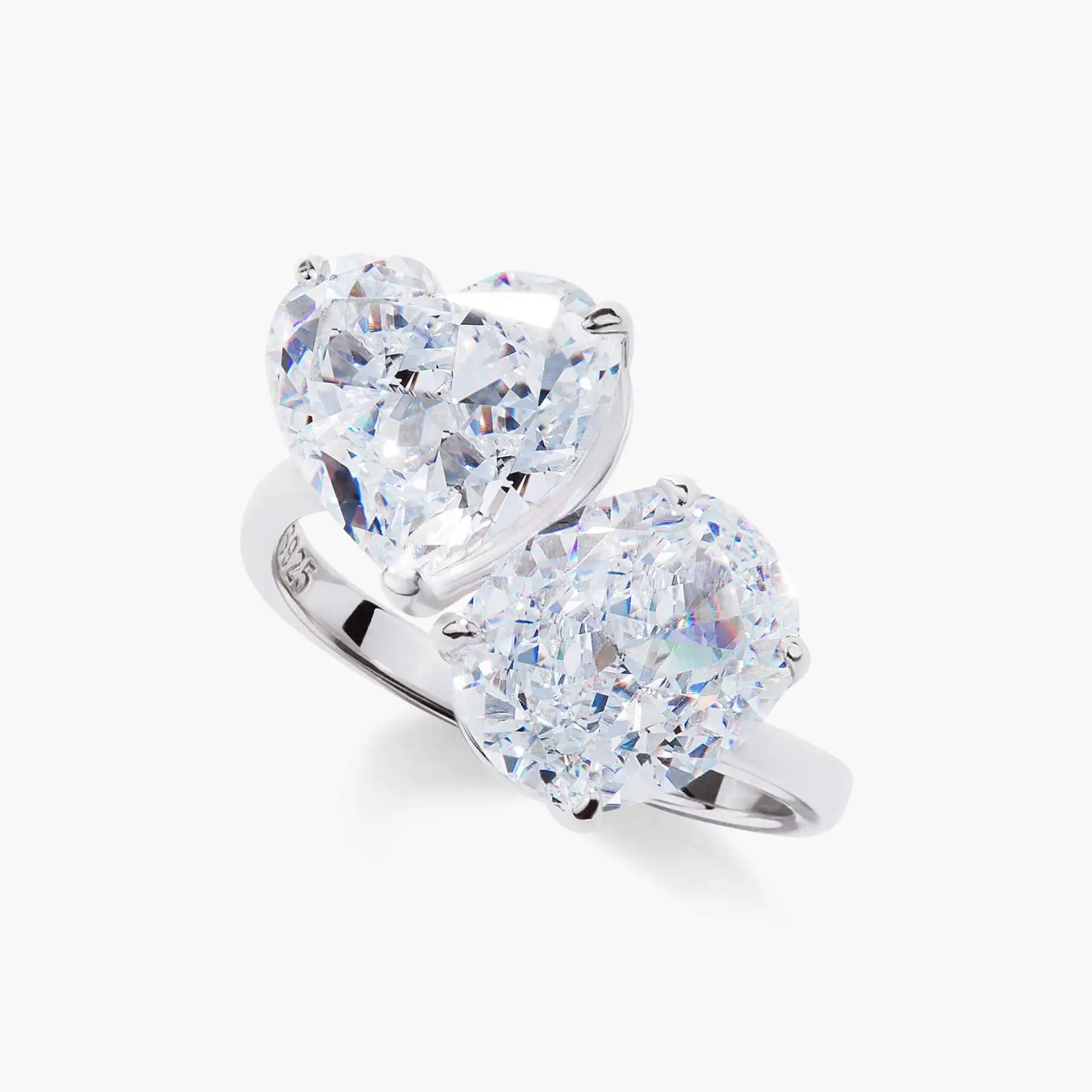Custom 18K Gold Two Stone Ice Ring Cubic Zirconia 925 Sterling Silver Statement Ring Classic Style Rhodium Plated for Weddings