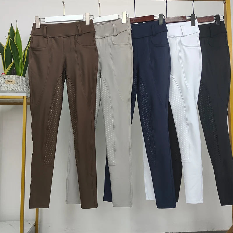 5 Colors Front Pocket Full Seat Silicone Print Riding Tight Equestrian Leggings Jodphurs Ladies Horse Riding Breeches
