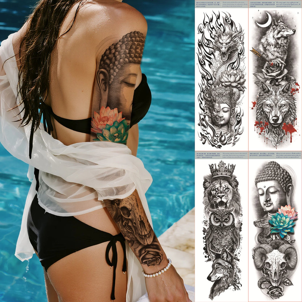 Personalized White Full Sleeve Temporary Tattoo Stickers Fashionable Water Transfer Body Art Waterproof & Easy Peel Made Paper