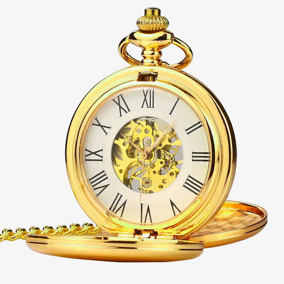 BOSHIYA High Quality Luxury Gold Color Double Glossy Cover Custom LOGO Acceptable Mechanical Pocket Watch
