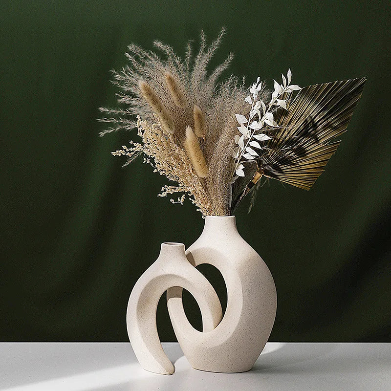 Hot Selling Nordic Minimalist Modern Home Decoration Natural Dry Flower Vase Set with Unglazed Pottery Floor Vase for Home Decor