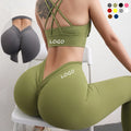 New Yoga Sets 2023 Original Design Leggings Yoga Fitness Women Deep V Back Scrunch Butt Yoga Set