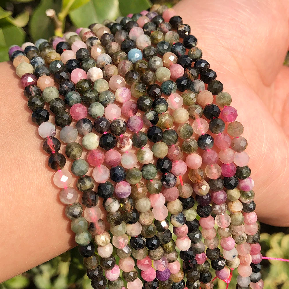 Wholesale Natural Colorful 2/3/4mm round Faceted Tourmaline Stone Beads for Jewelry Making DIY