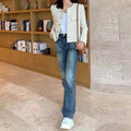 Customizable Women's Mid Waist Skinny Flare Jeans High Quality Casual Denim for Summer with Button Decoration Factory Price