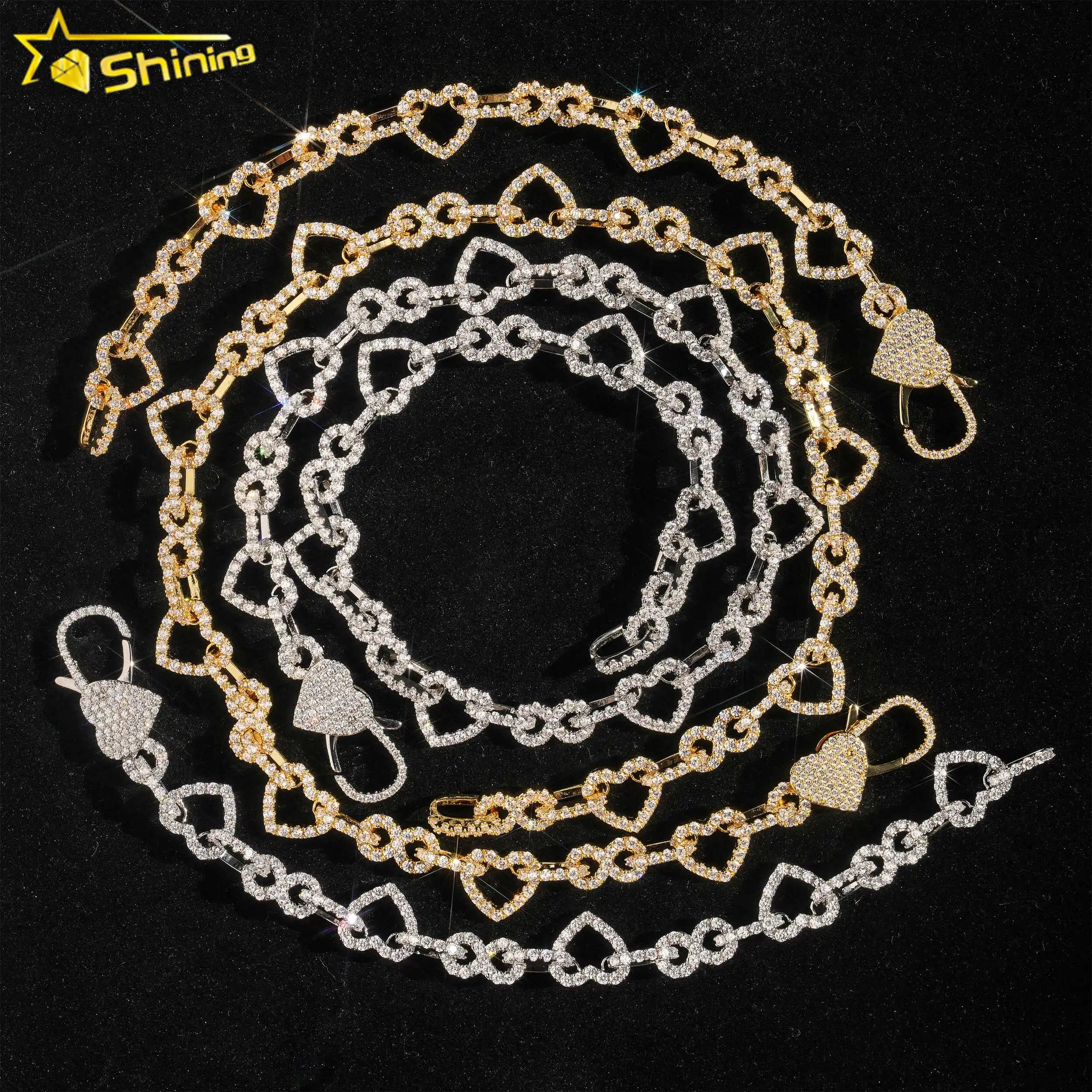 New Arrival Luxury Heart Shape Copper Cuban Chain Gold Plated Hip Hop Men Women Brass CZ Cuban Link Chain