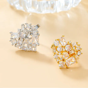 Trendy Gold Zircon love Heart Shape Copper Open Rings for Women Adjustable Bride Wedding Ring Luxury Jewelry