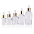 Customized logo square 30ml 50ml Skincare Essential Oil clear 1oz Cosmetic Dropper Bottle with Aluminum Lid