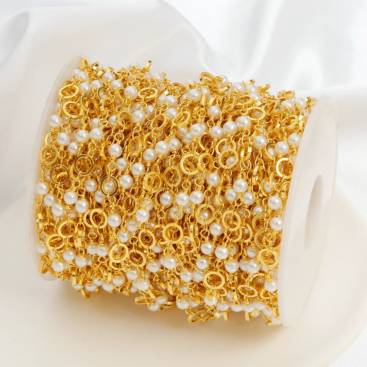 18K Gold Plated Brass Loose Chain Jewelry Accessories Materials Pearl Bead Round Chain for Jewelry Making
