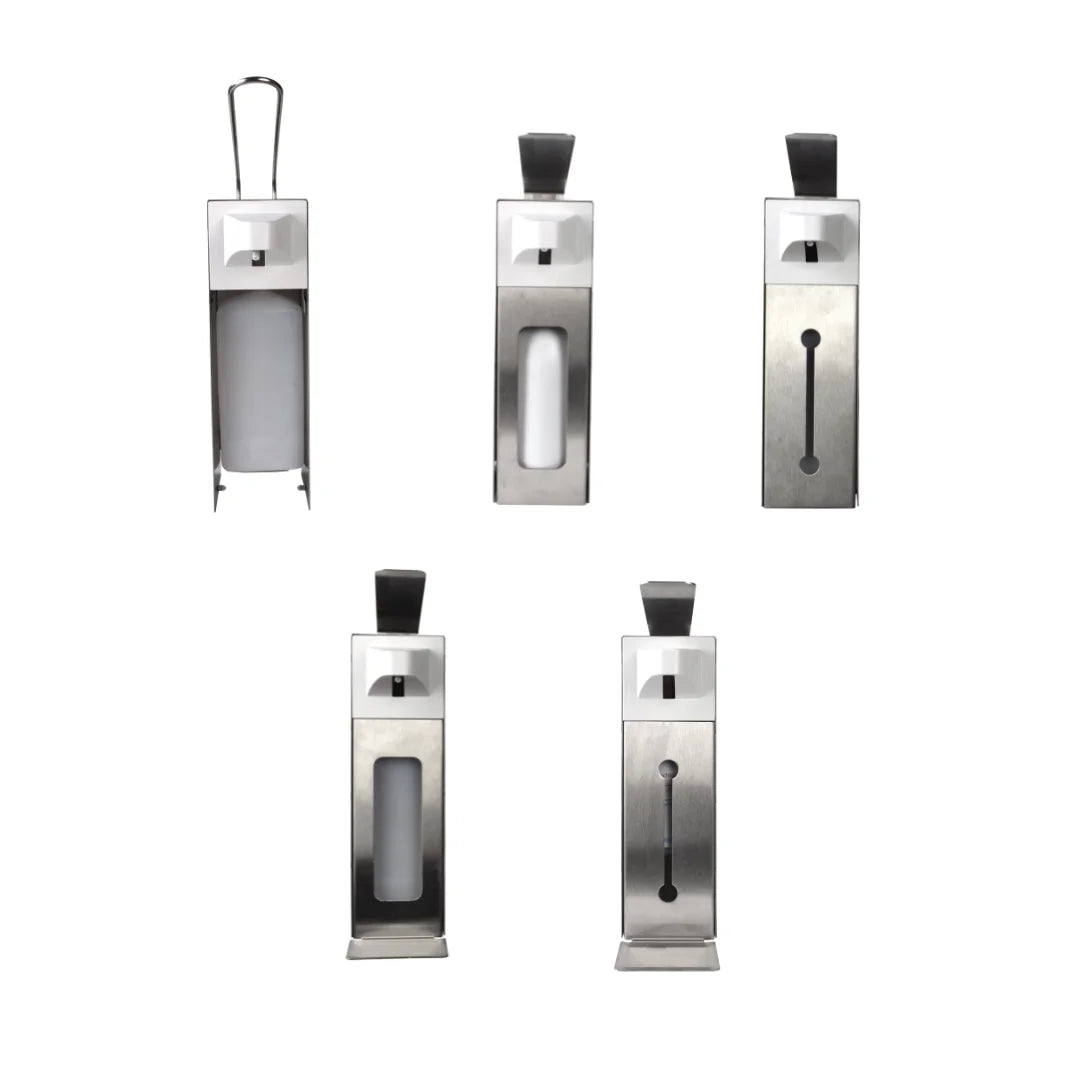 Manual Hand Sanitizer Dispenser with Euro Bottle Cover & Drip Tray 500-1000ml Capacity Colored Stainless Steel for Hotel Use