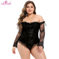 Superior Quality Women's Floral Lace Corset Lingerie Mature Elegant Lady Style Breathable Lace-up Sleeves Waist Control Woven