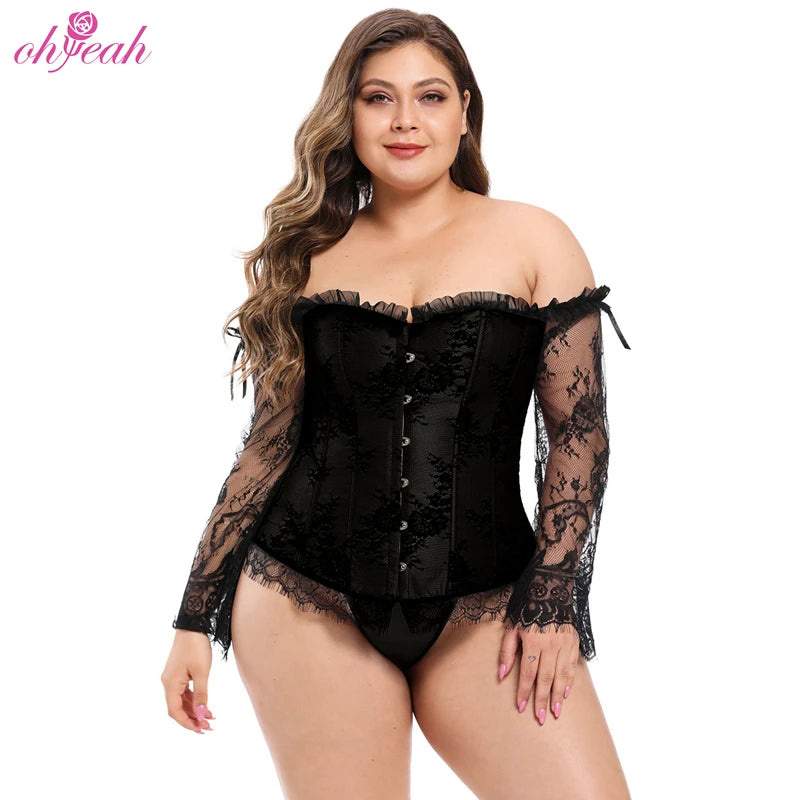 Superior Quality Women's Floral Lace Corset Lingerie Mature Elegant Lady Style Breathable Lace-up Sleeves Waist Control Woven
