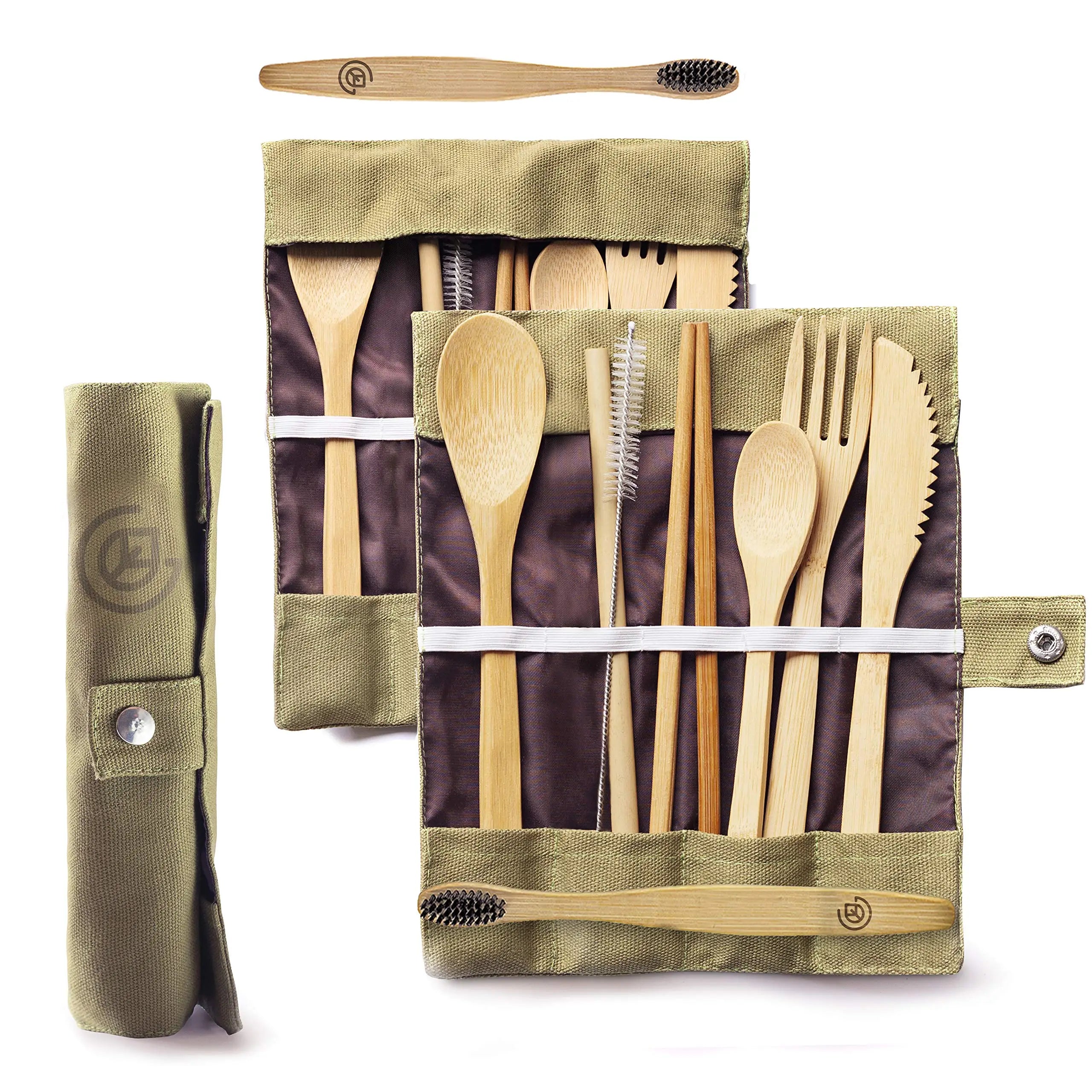 Natural Bamboo Simple Modern Cutlery Set Reusable Eco-Friendly Portable Utensils Teaspoon Chopsticks Spoon Fork Knife Storage