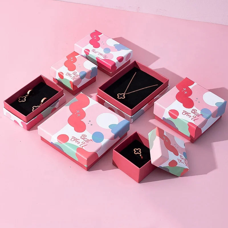 Luxury Custom Logo Embossing Recyclable Square Paper Jewelry Packaging Boxes for Rings Necklaces Bracelets Folders