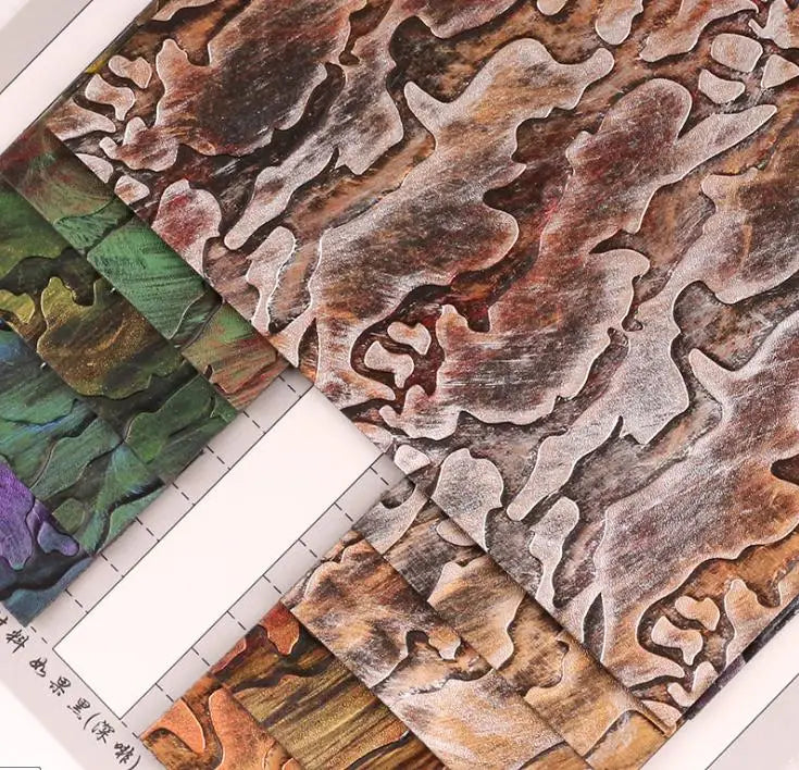 Retro Glazed Iridescent Camouflage Mirror PU Faux Leather Fabric for Making Shoes/handbags/Belt/Luggage/Packing
