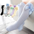 Summer Socks Bow Cute Princess Girls Solid Pink Breathable Mesh Knee Toddler Ruffle Socks