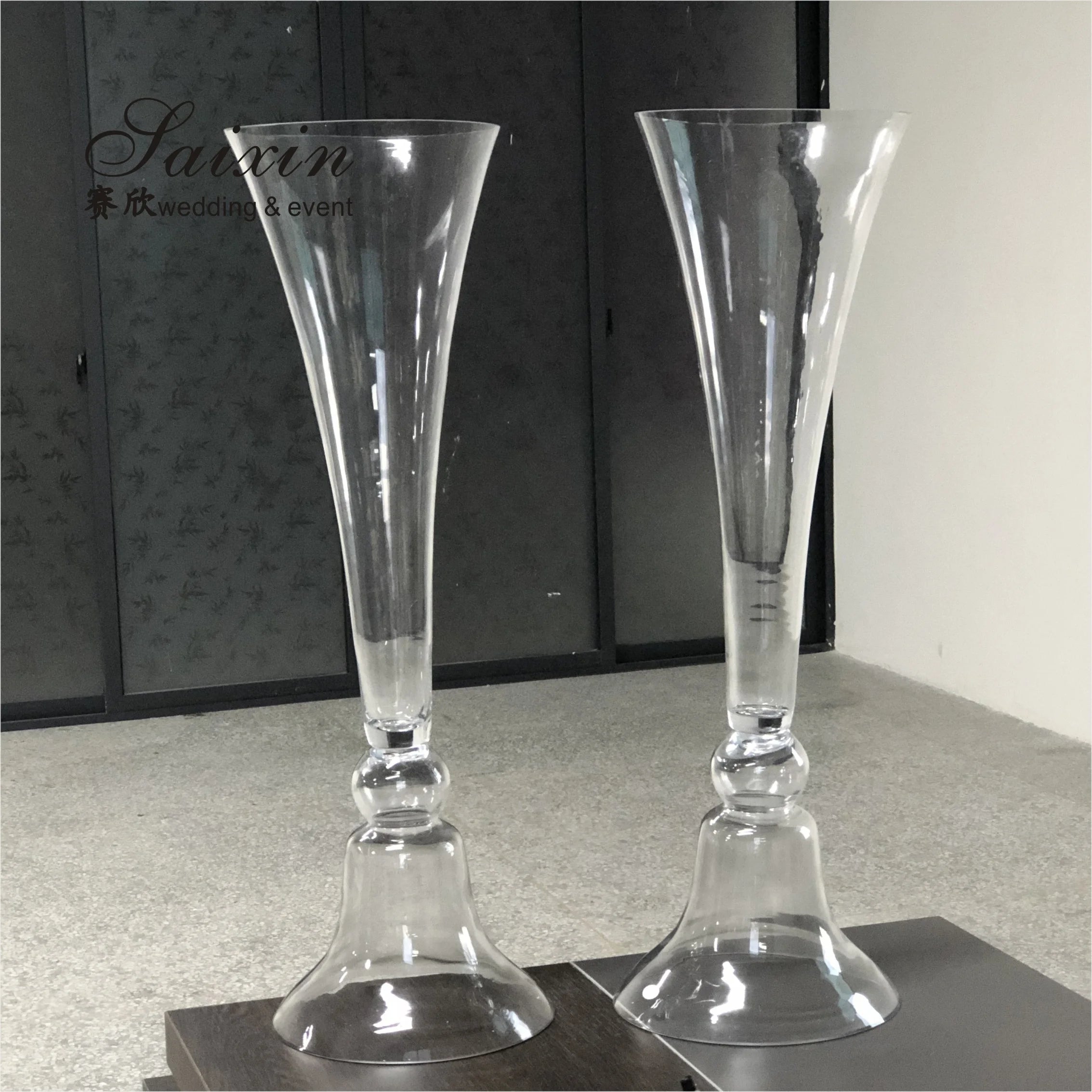 Hot Sale Wedding Decor 80 cm Tall Reversible Trumpet Flower Arrangement Glass Vase