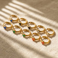 QIAOREN 12130-34 Assorted Round Colored Gem Stainless Steel Small Hoop Earrings PVD Gold Hypoallergenic Ear Buckle
