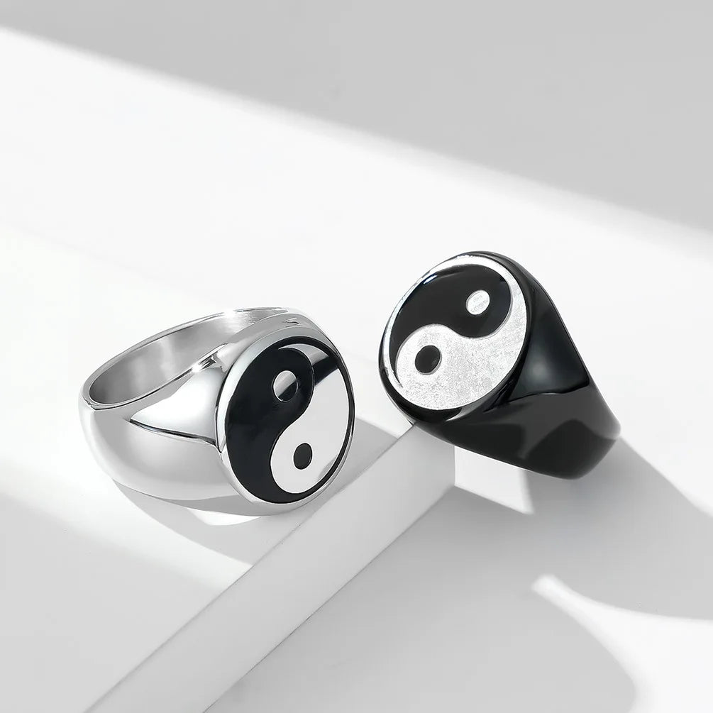 Punk  the Eight Diagrams Tai Chi Yin Yang Ring Men's Stainless Steel Ring Hand Jewelry Spot Factory Wholesale 18K Gold Plated