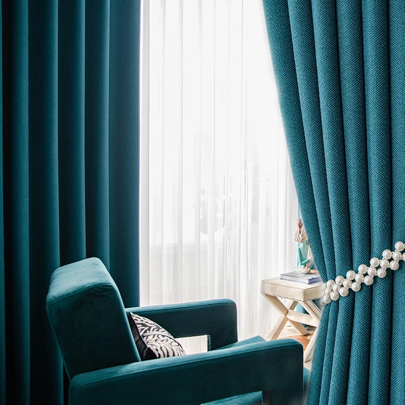 High Shading Solid Drapes for the Bedroom Peacock Blue Linen Look Curtains for the Living Room