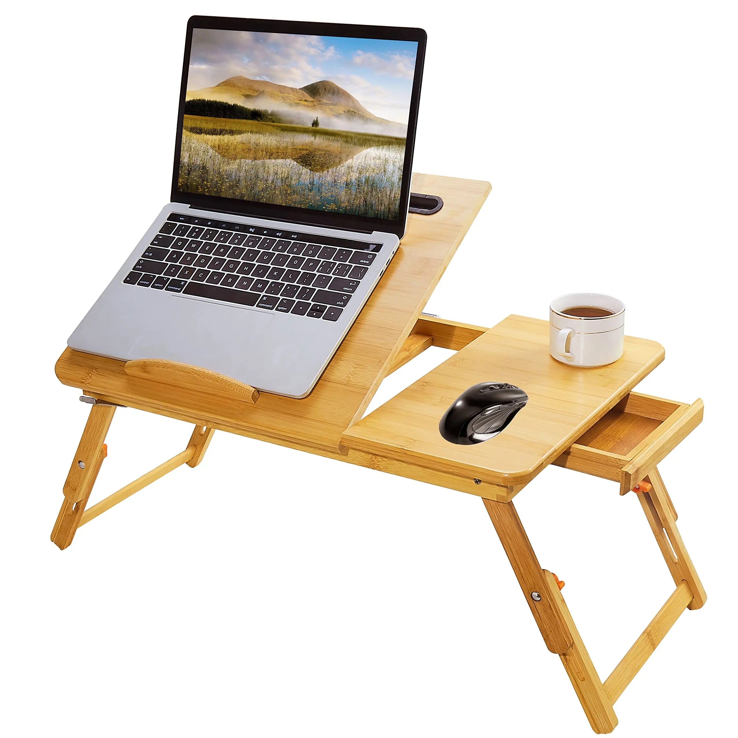 Wholesale Price Custom Natural Bamboo Height Adjustable Laptop Table Student Folding Table Portable Desk for Laptop